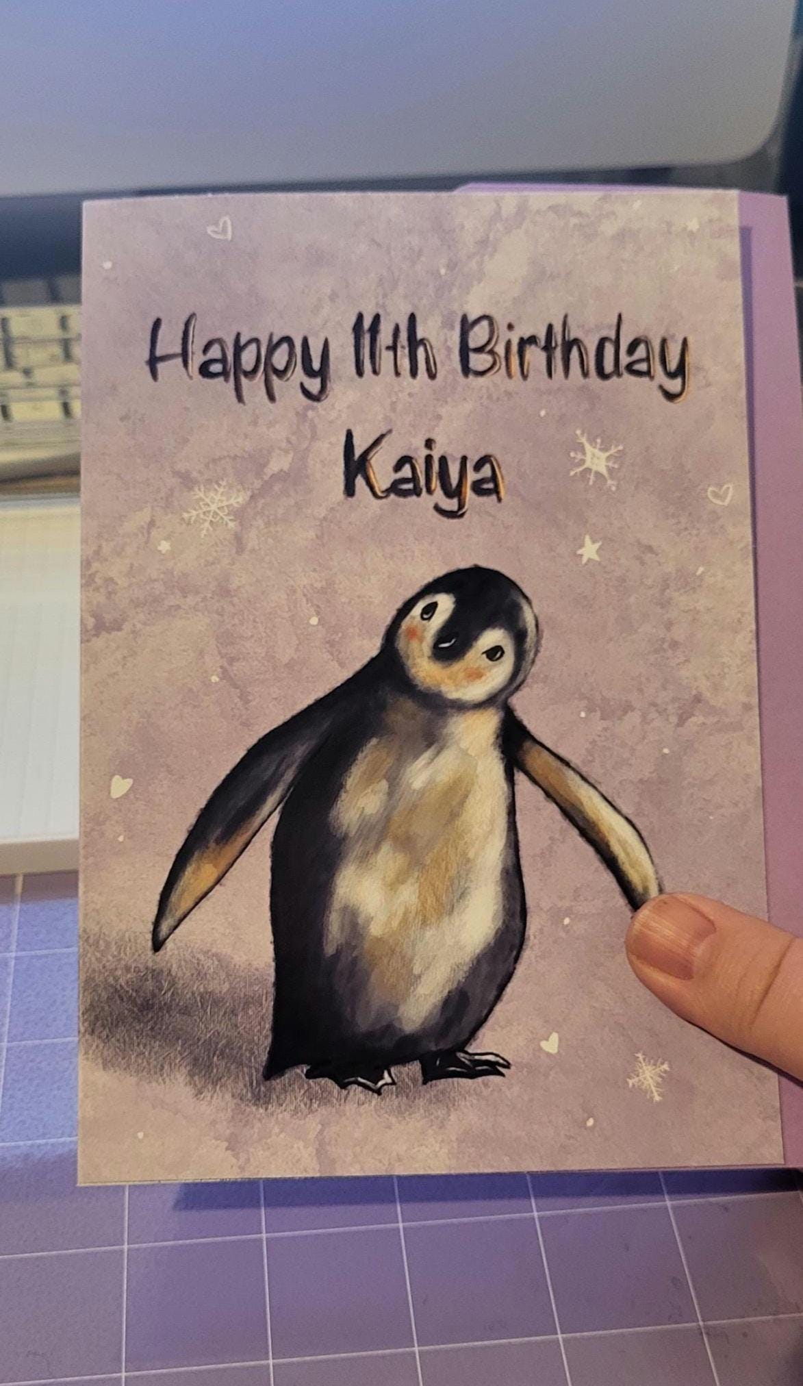 Cute Fuzzy Penguin Personalised Birthday Card