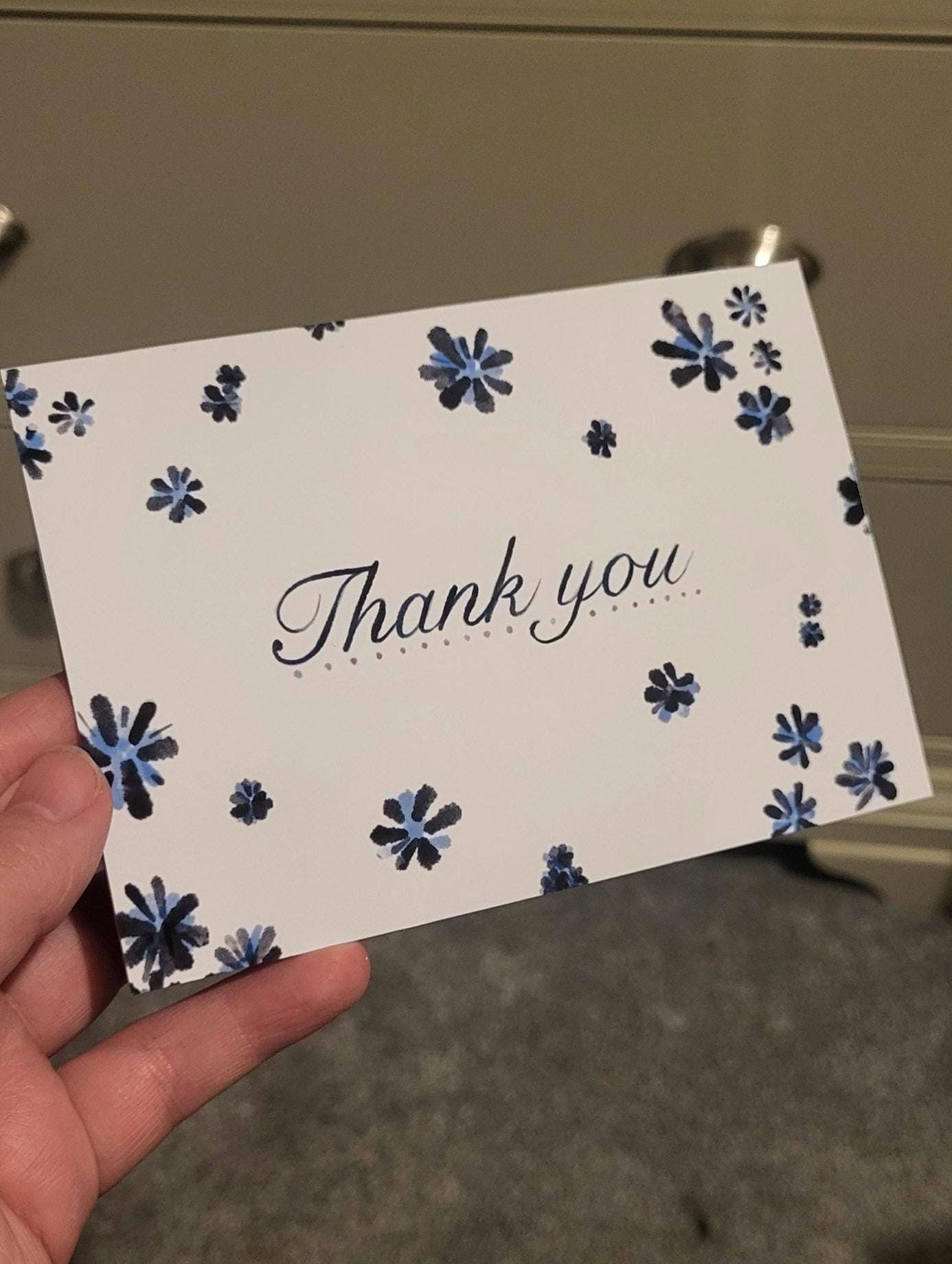 Thank you A6 Cards - Blue and Black Floral - Packs of 10