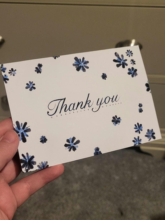 Thank you A6 Cards - Blue and Black Floral - Packs of 10