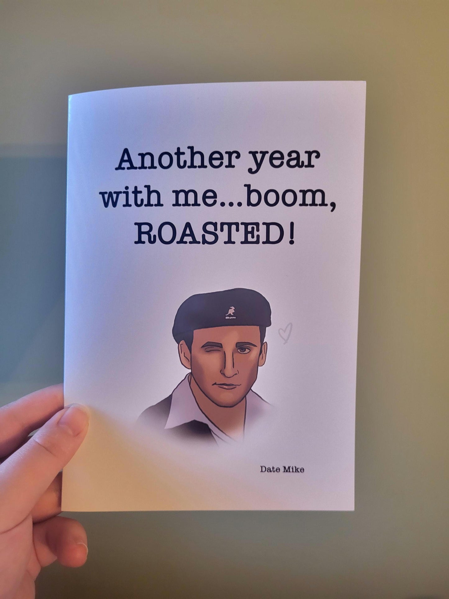 Michael Scott "Boom, Roasted" anniversary card