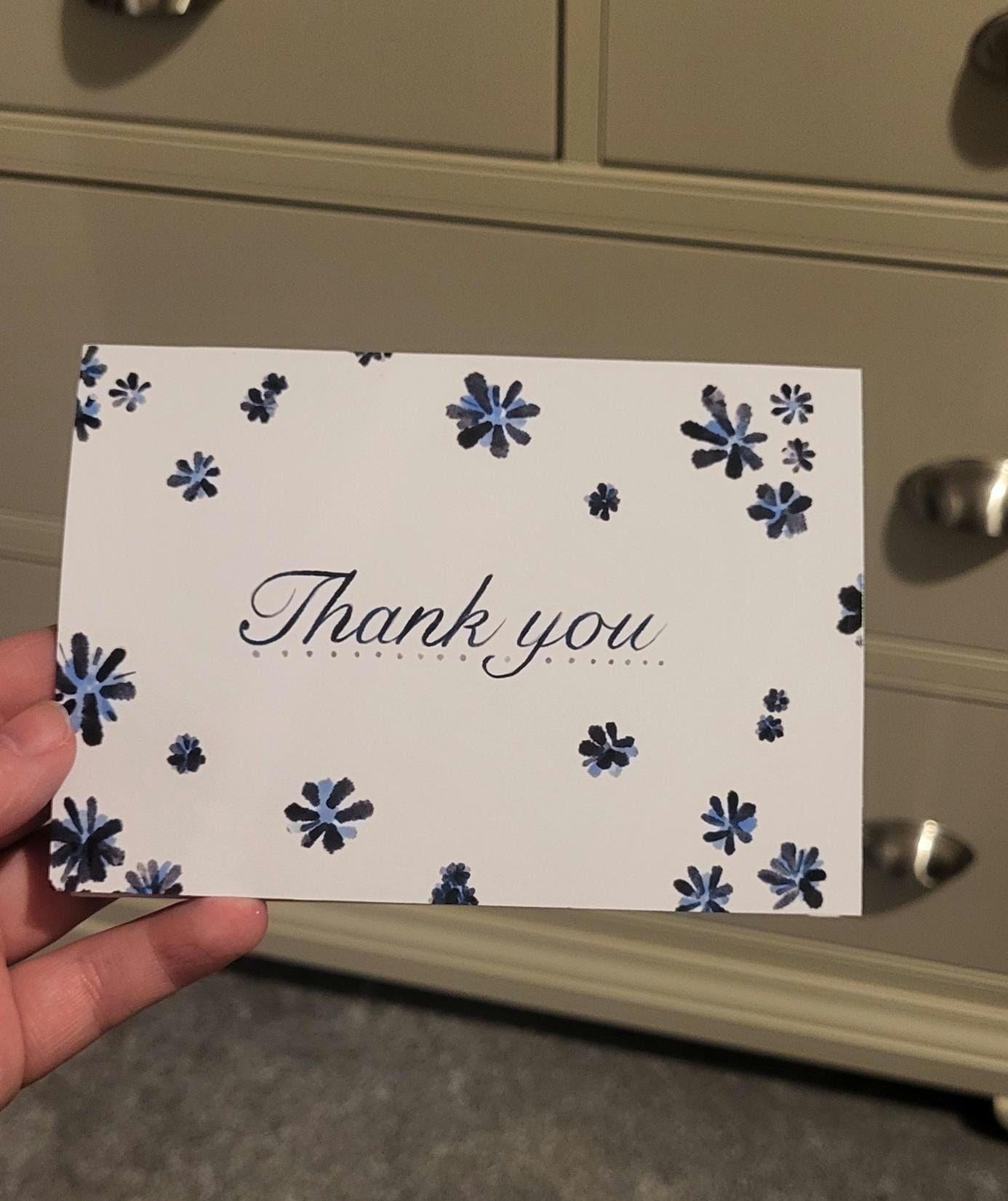 Thank you A6 Cards - Blue and Black Floral - Packs of 10