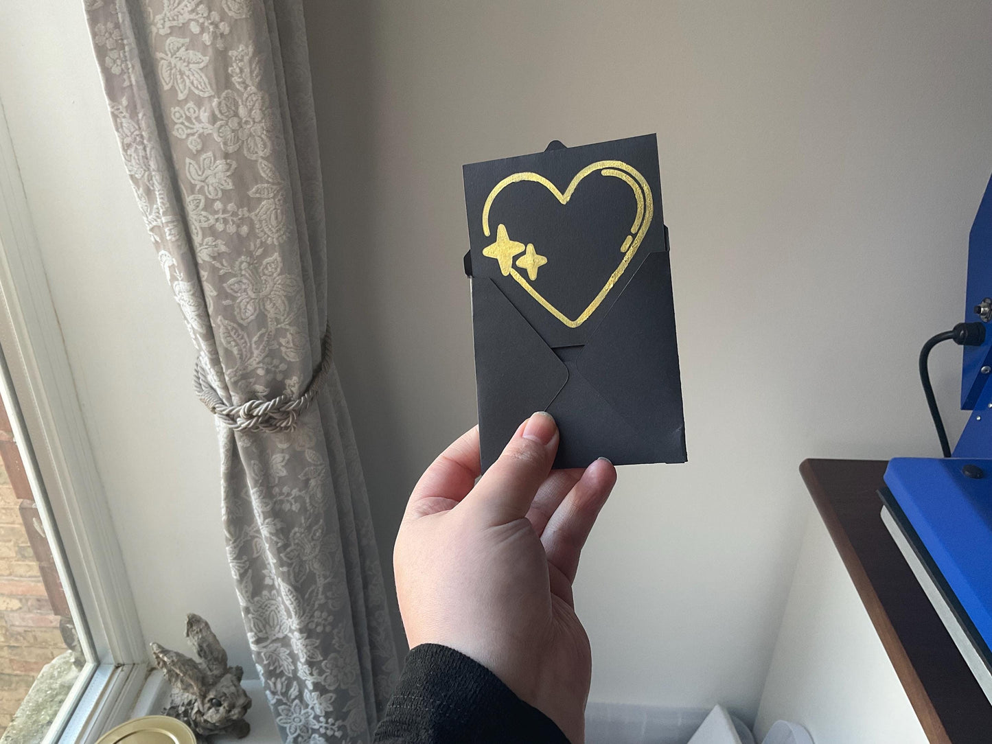 Mini Greeting Cards 4" x 4" semi hand painted cards on black card and gold embellishment