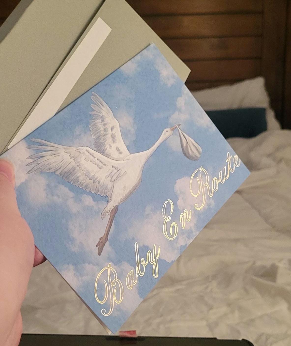 Baby Shower/Expecting/Congratulations card - 'Baby En Route' with Gold embossed lettering