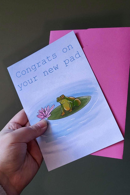 Frog Greeting/new home Card “Congrats on your new pad”