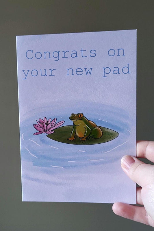 Frog Greeting/new home Card “Congrats on your new pad”