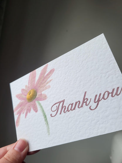 Thank You Cards - approx 4"x6" pack of 10 - hammered thank you card with flower detail