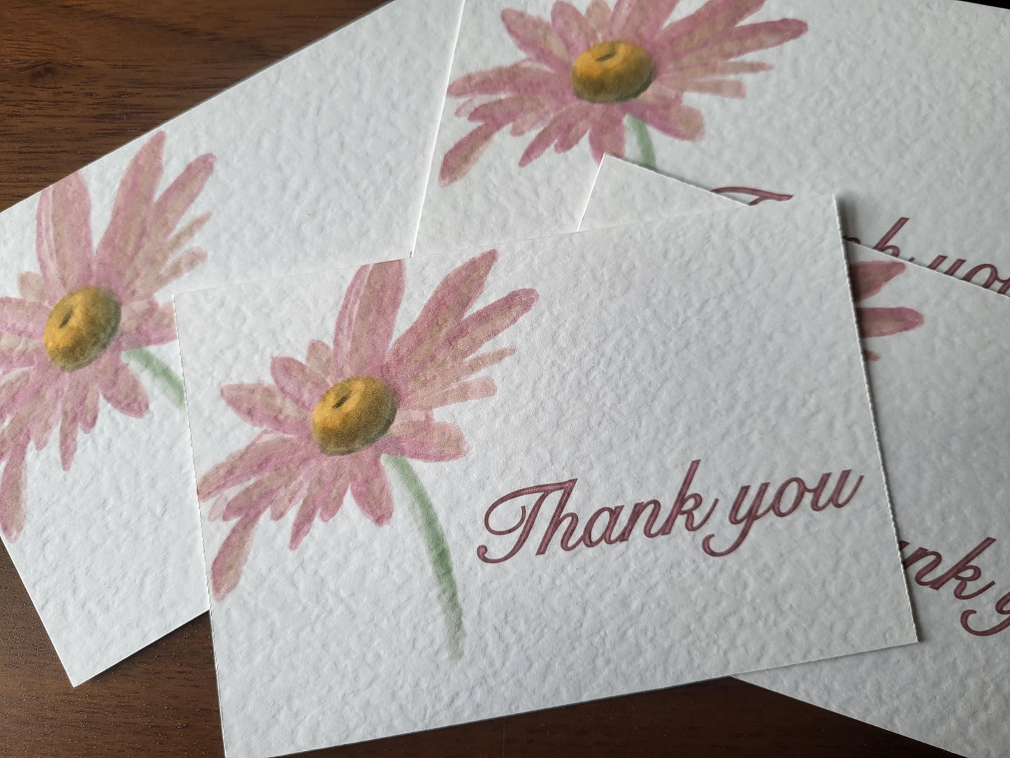 Thank You Cards - approx 4"x6" pack of 10 - hammered thank you card with flower detail