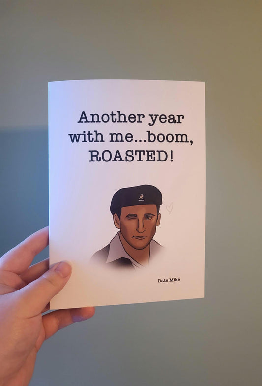 Michael Scott "Boom, Roasted" anniversary card