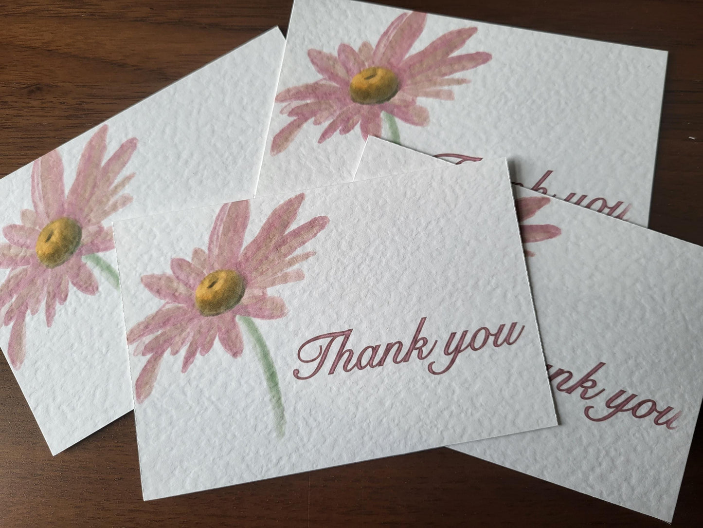 Thank You Cards - approx 4"x6" pack of 10 - hammered thank you card with flower detail