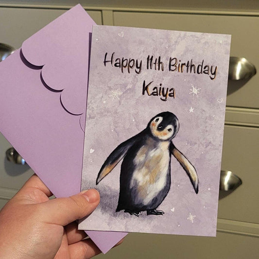 Cute Fuzzy Penguin Personalised Birthday Card