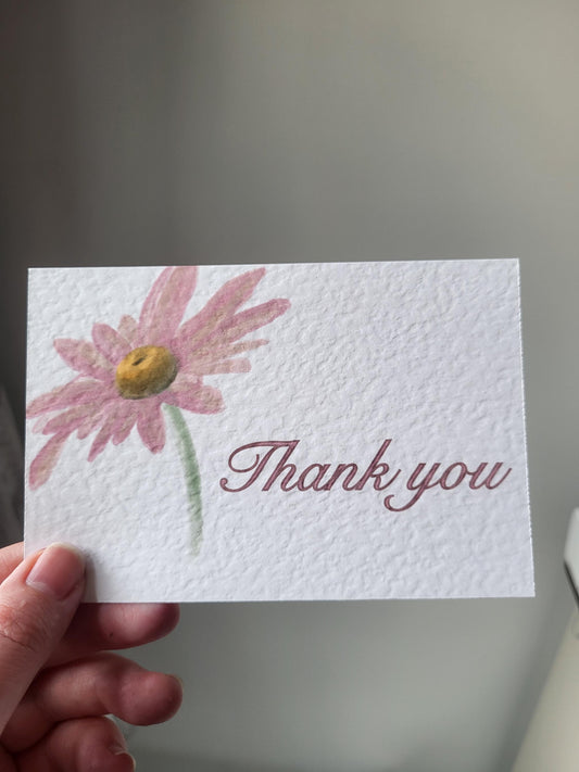 Thank You Cards - approx 4"x6" pack of 10 - hammered thank you card with flower detail