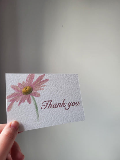 Thank You Cards - approx 4"x6" pack of 10 - hammered thank you card with flower detail