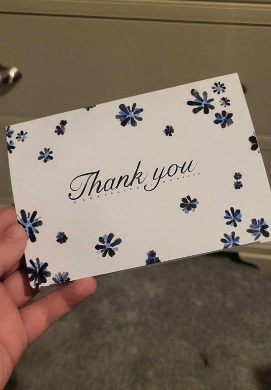 Thank you A6 Cards - Blue and Black Floral - Packs of 10