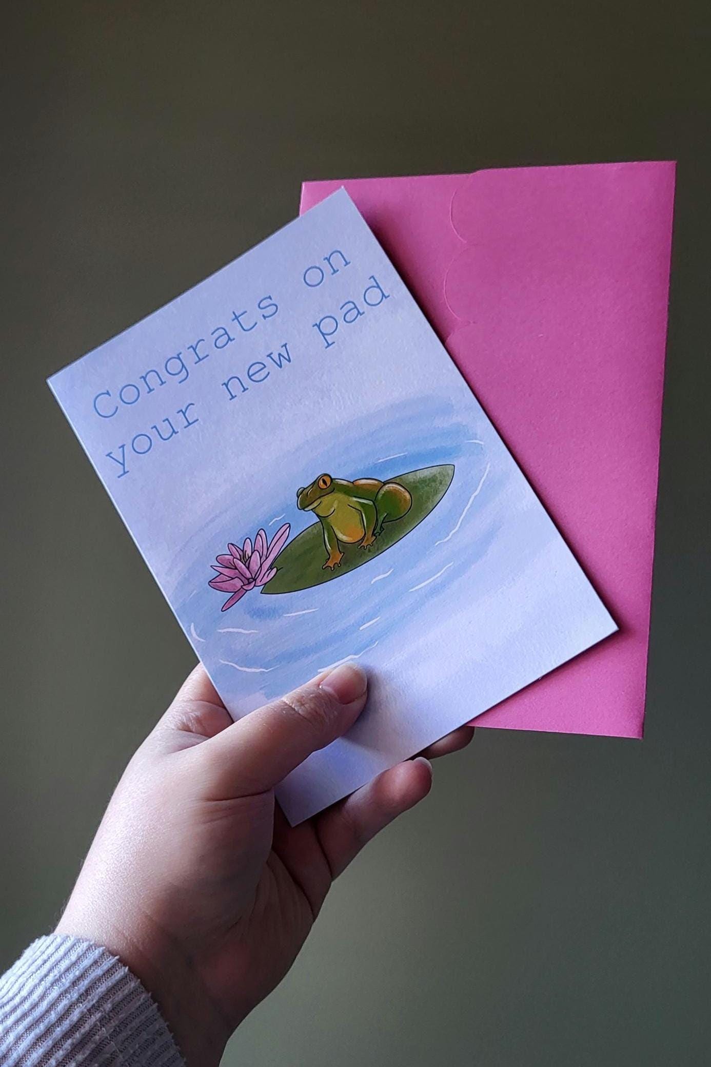 Frog Greeting/new home Card “Congrats on your new pad”