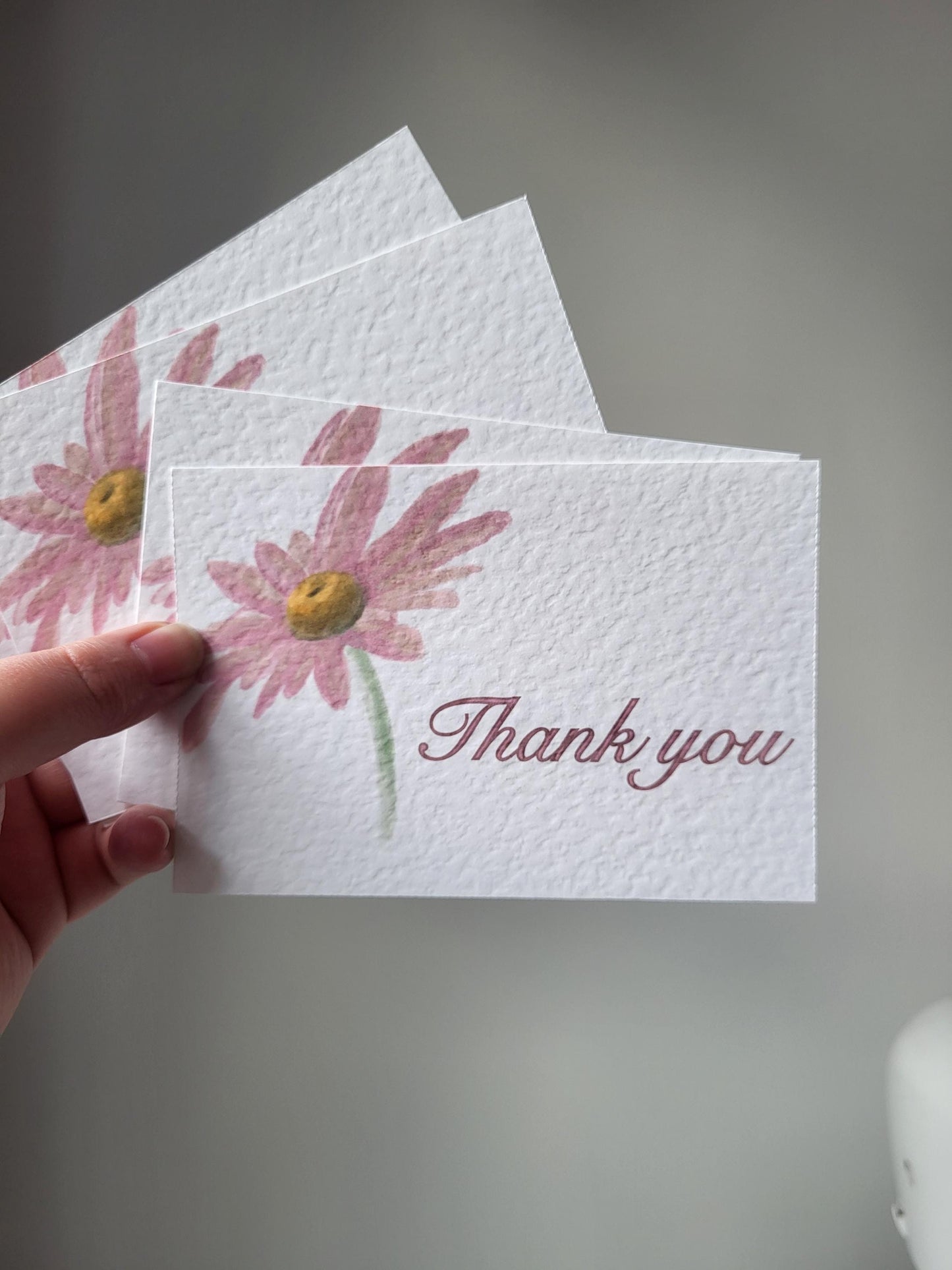Thank You Cards - approx 4"x6" pack of 10 - hammered thank you card with flower detail