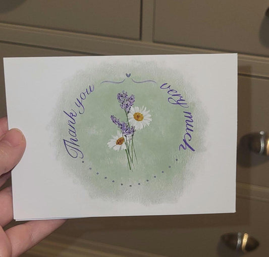 Thank You Very Much A5 Cards - Lavender and Daisies Floral - Can be personalised