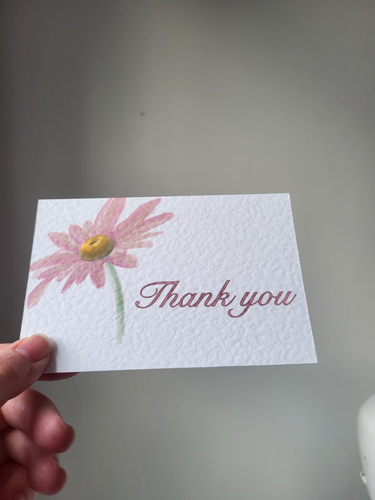 Thank You Cards - approx 4"x6" pack of 10 - hammered thank you card with flower detail