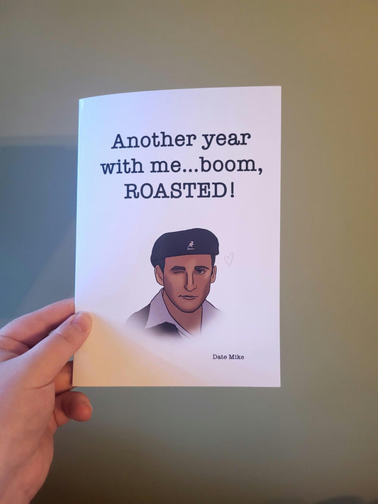 Michael Scott "Boom, Roasted" anniversary card