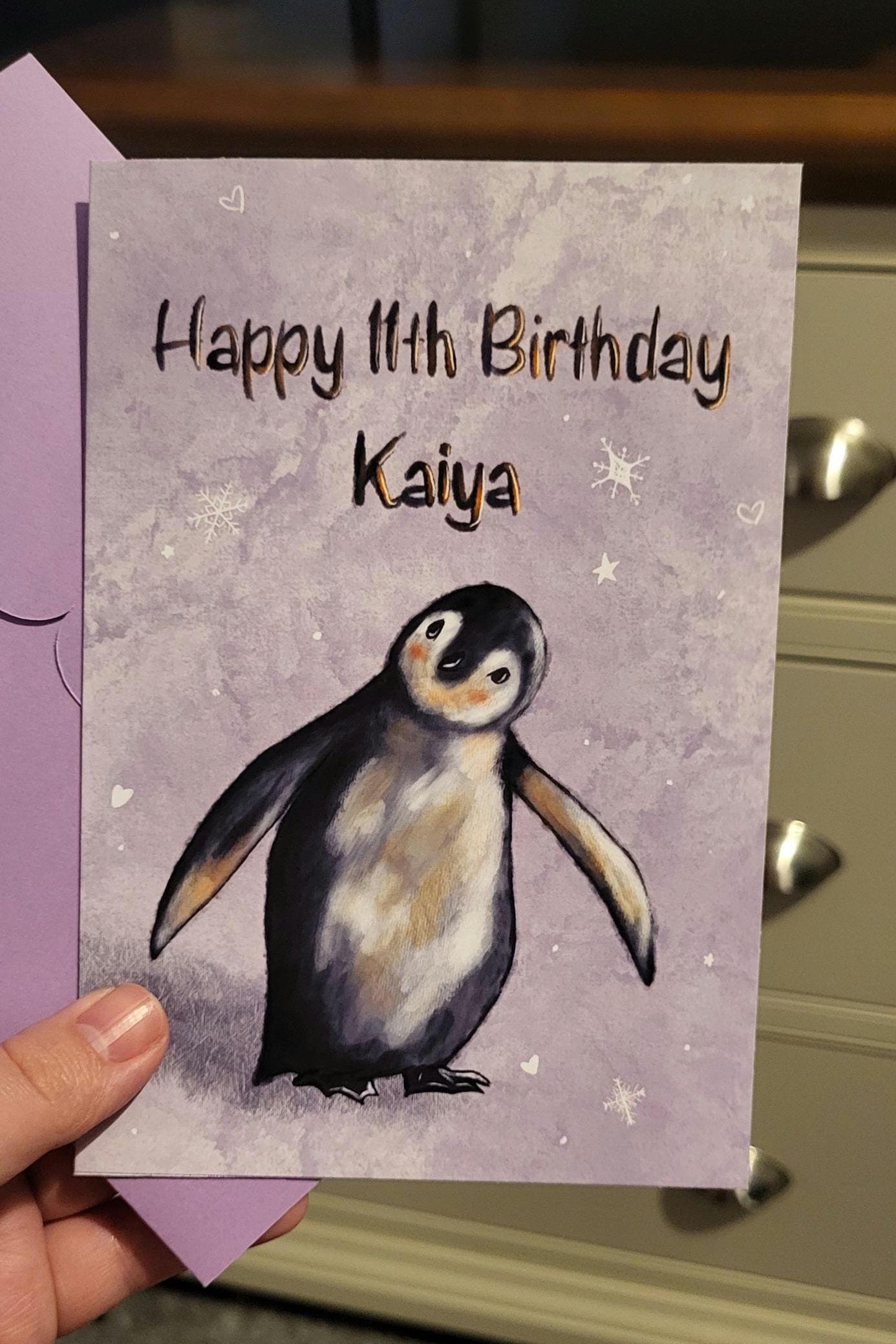 Cute Fuzzy Penguin Personalised Birthday Card