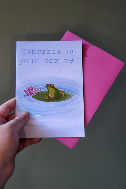 Frog Greeting/new home Card “Congrats on your new pad”