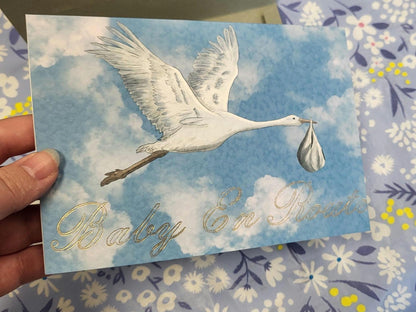 Baby Shower/Expecting/Congratulations card - 'Baby En Route' with Gold embossed lettering