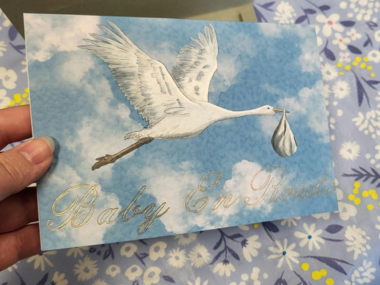 Baby Shower/Expecting/Congratulations card - 'Baby En Route' with Gold embossed lettering